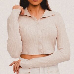 the range nyc collared ribbed knit cream tan long sleeve Medium